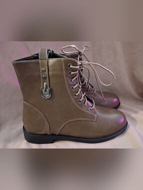 Women's Lace-Up Brown Ankle Boots with Buckle Accent